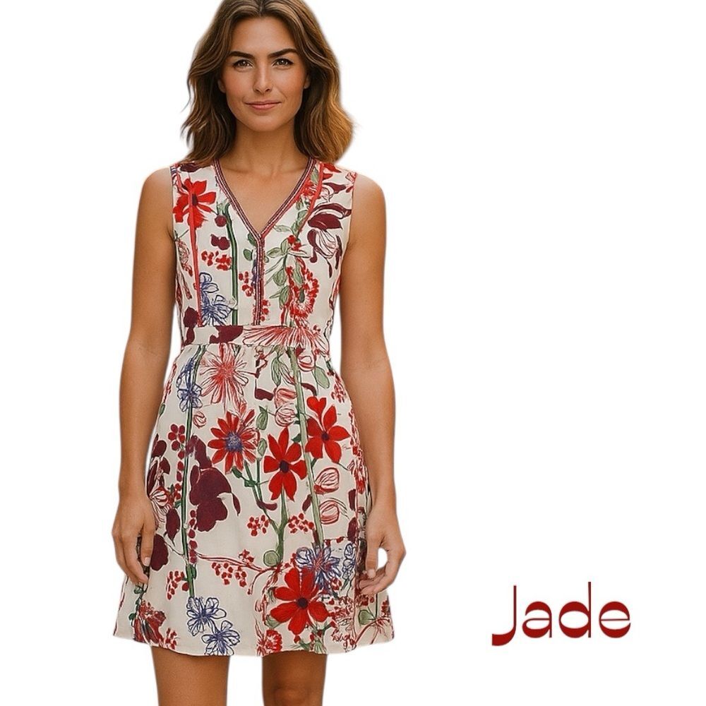 Jade Cream Red Lace Floral Sleeveless Dress NWOT Size M CottageCore
